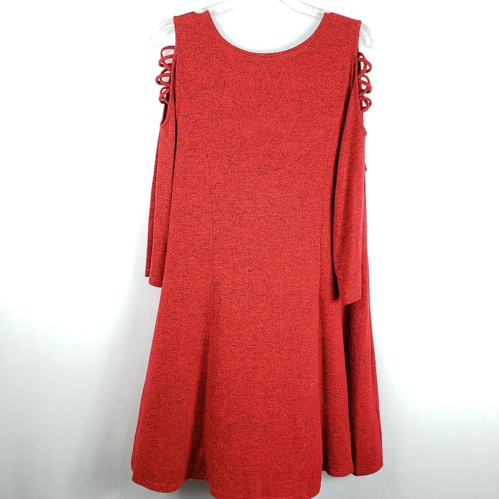 Alya Red Heathered  Dress With Exposed Shoulder L